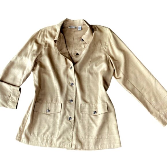 Chico's Design Button Up 100% Silk Shirt Sz 1 (M/8) Beige-Gold #315N - Picture 2 of 8